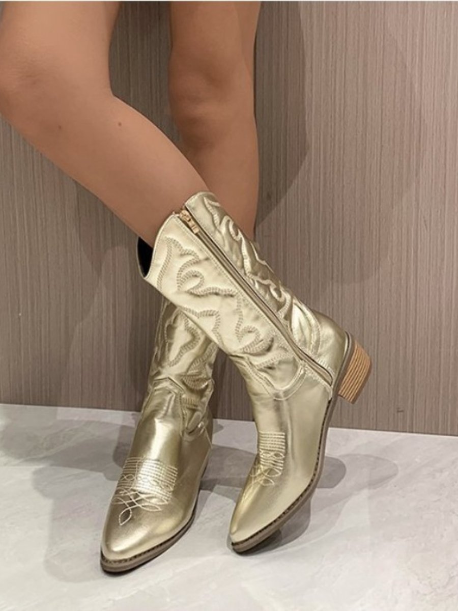 Mid-calf Pointed Toe Thick Heel Boots