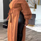 Lantern Sleeve Side Slit Turtleneck Long Sweater Skirt