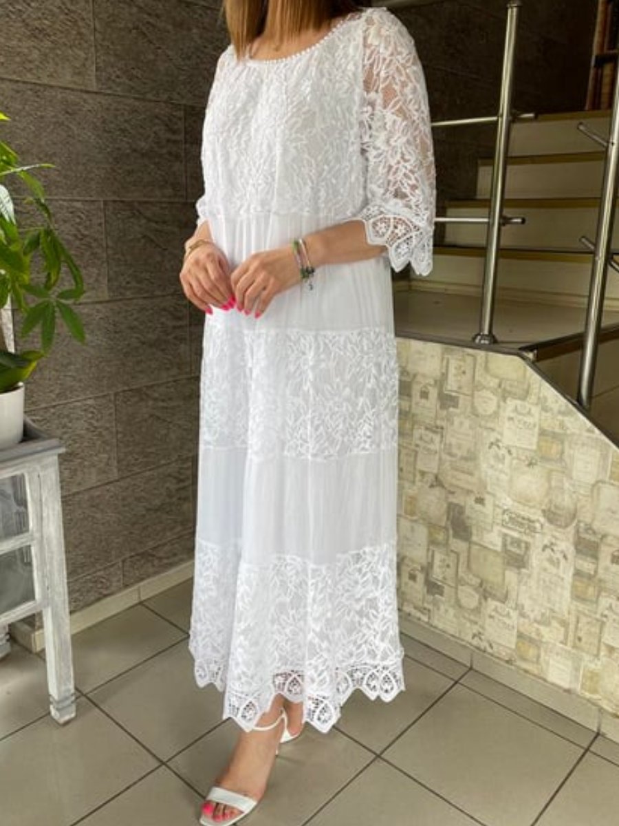 Loose Lace Trim Fashion Long Sleeve Dress