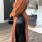 Lantern Sleeve Side Slit Turtleneck Long Sweater Skirt