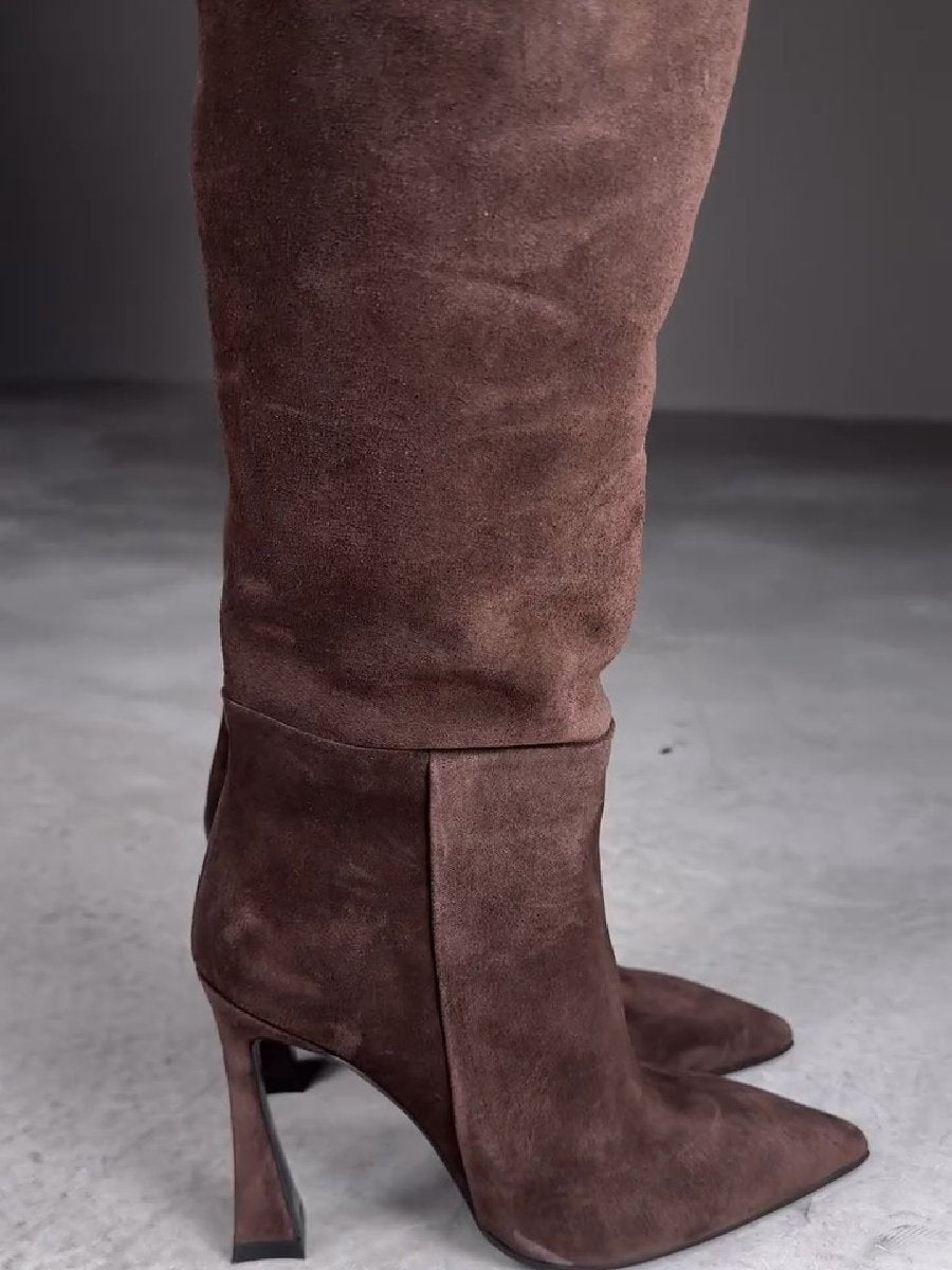 Women's Suede Pleated Slim Boots