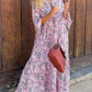 Ladies Long Sleeve Printed V-Neck Casual Floral Long Dress