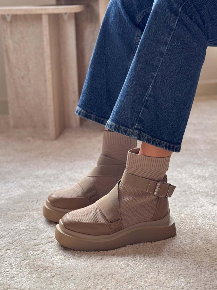 Women's Knit Strap Flat Sneaker Boots