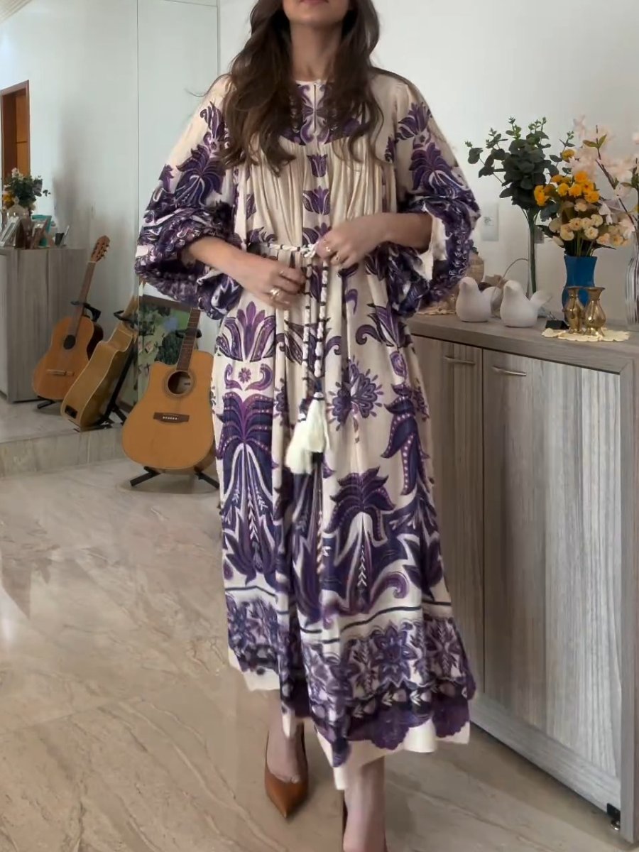 Long Sleeve Belted Floral Maxi Dress