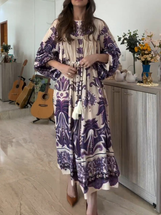 Long Sleeve Belted Floral Maxi Dress