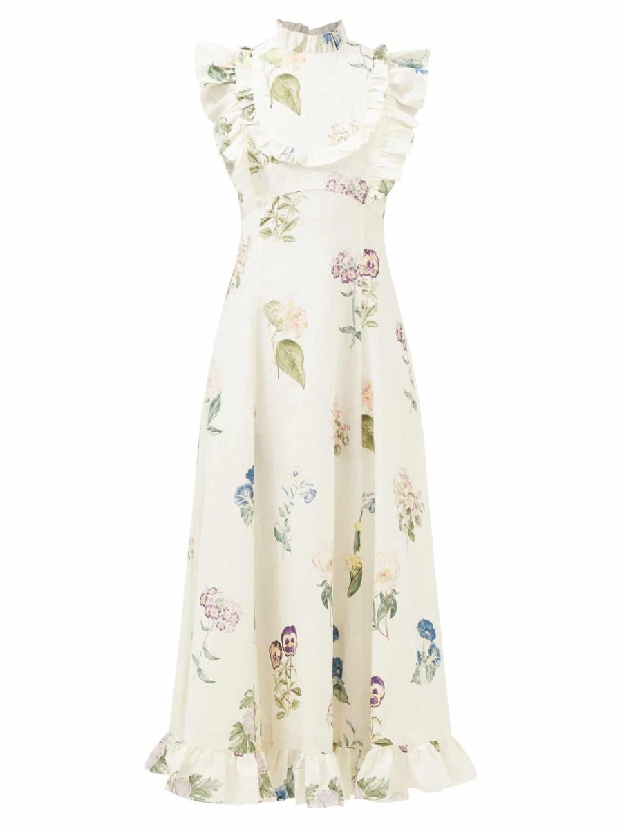 Floral-print Hemp-poplin Midi Dress