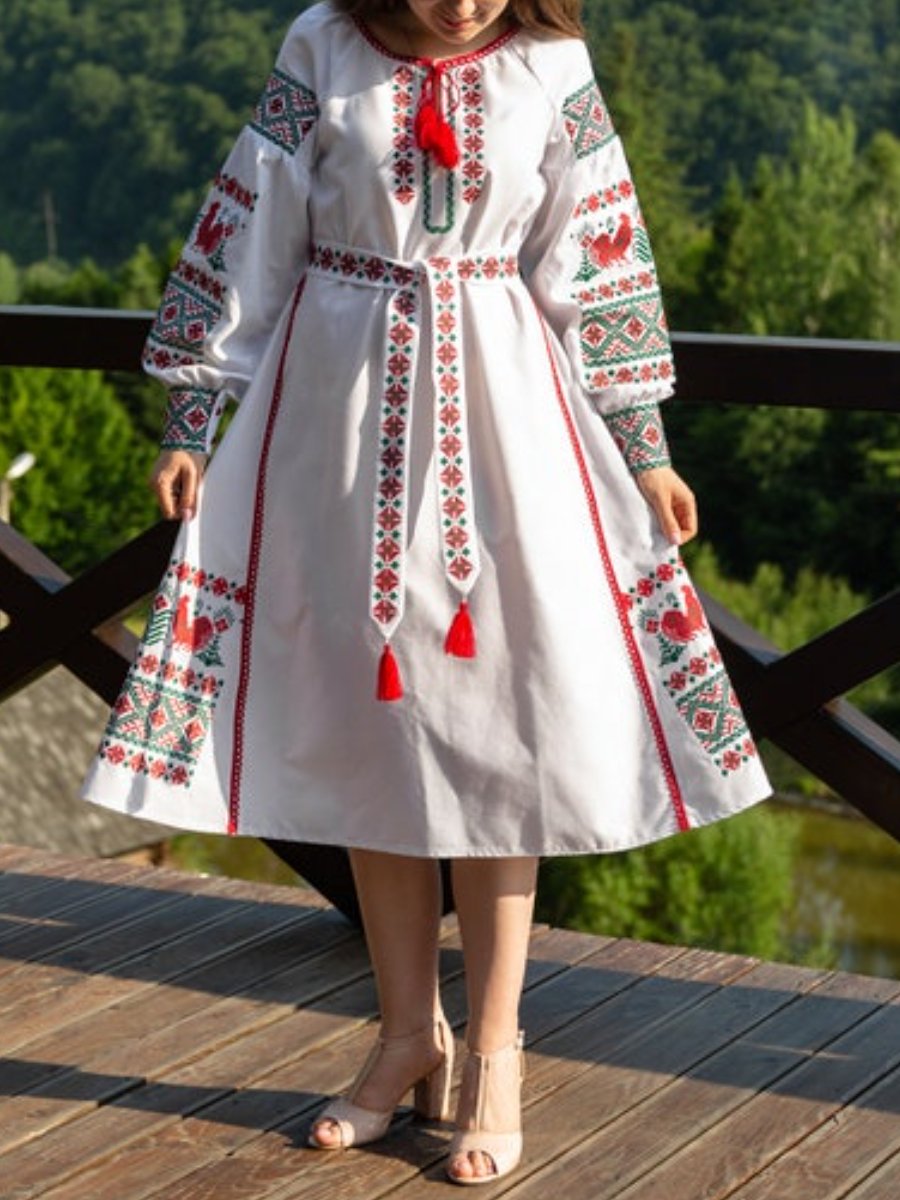 Elegant White Floral Embroidered Dress