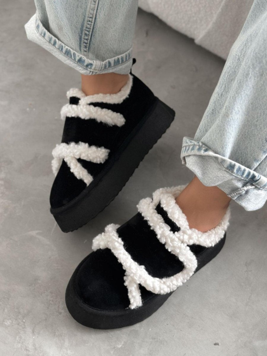 Velcro Striped Plush Sneakers