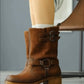 Bottom Buckle Detail Elastic Long Pull Up Boots