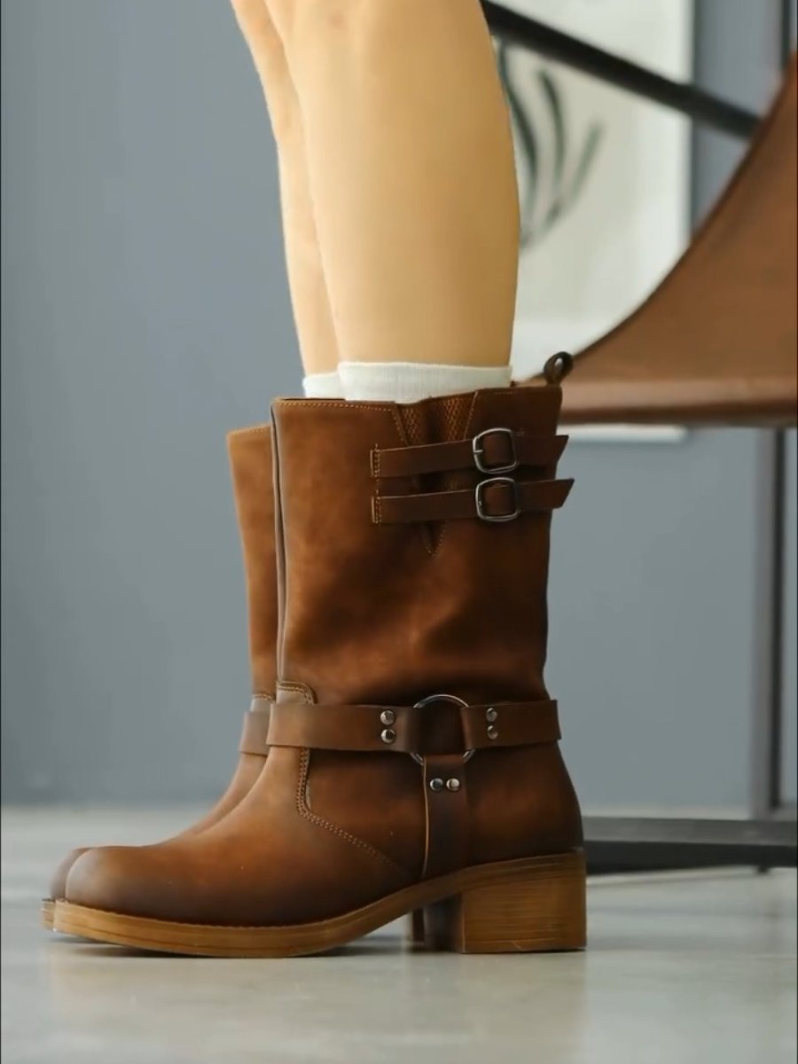 Bottom Buckle Detail Elastic Long Pull Up Boots