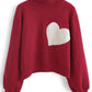 Embroidered Heart High Neck Knit Sweater In Red