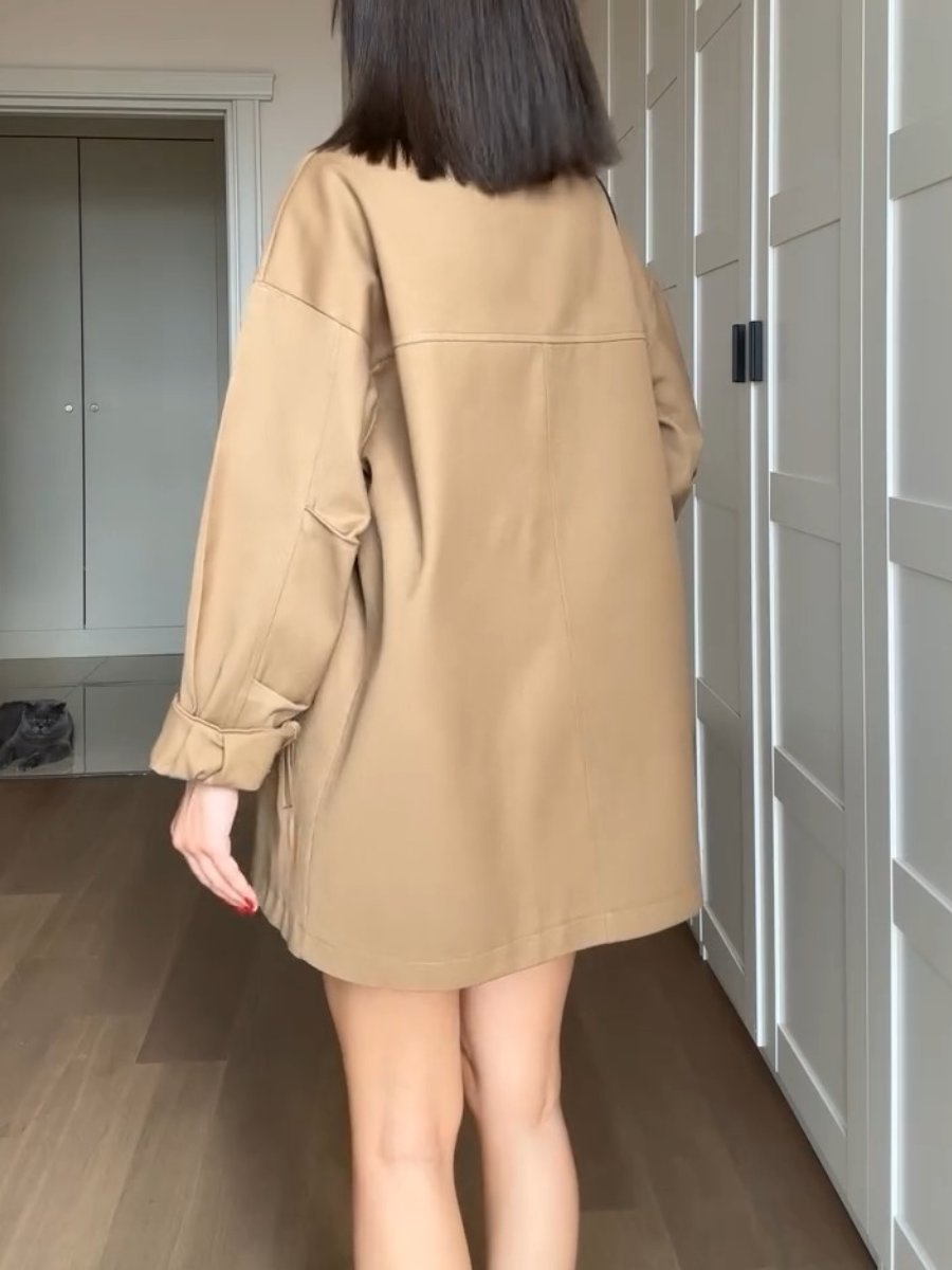 Women's Leather Collar Midi Jacket