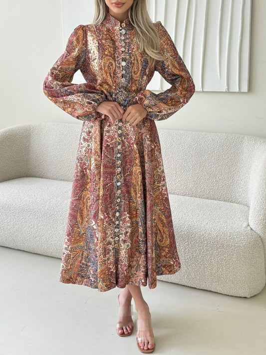 Premium Long Sleeve Elegant Print Dress