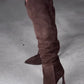 Women's Suede Pleated Slim Boots