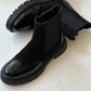 Fall Black Shiny Suede Patchwork Boots