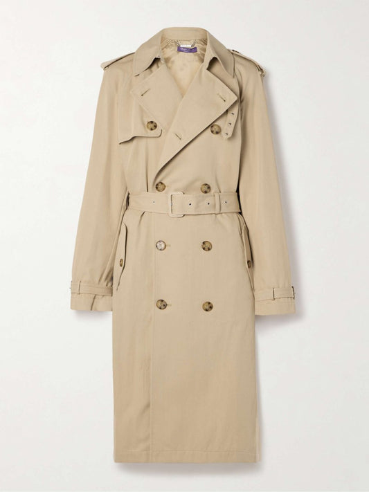 Fashion Lace-Up Double-Breasted Twill Trench Coat