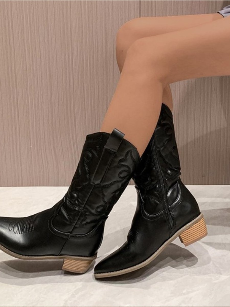 Mid-calf Pointed Toe Thick Heel Boots