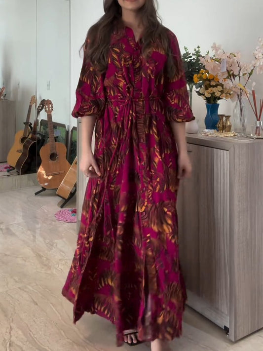 Long Sleeve Elegant Printed Maxi Dress