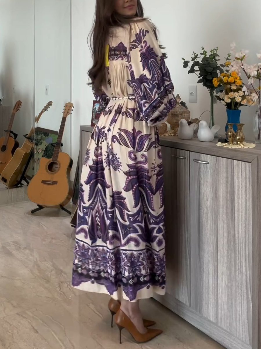 Long Sleeve Belted Floral Maxi Dress