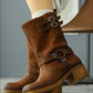 Bottom Buckle Detail Elastic Long Pull Up Boots