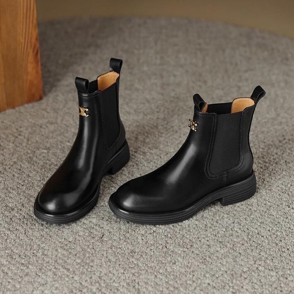 Exquisite Metal Accessories Round Toe Chelsea Women's Boots