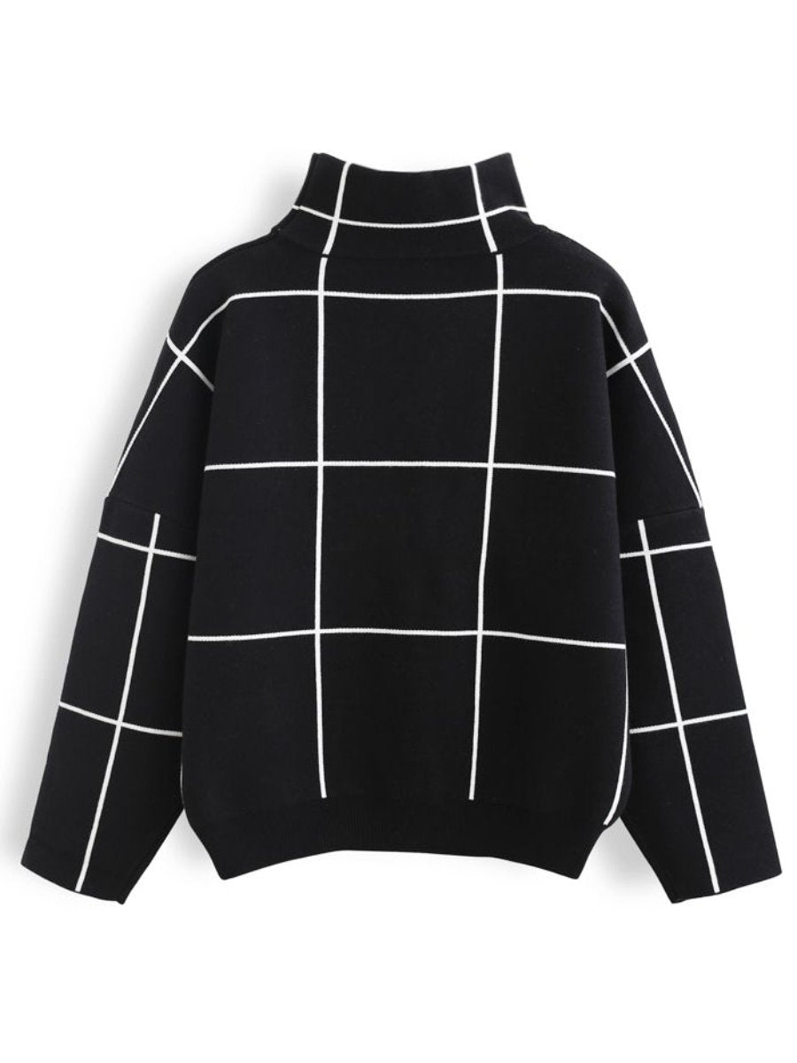 Grid Turtleneck Sweater In Black