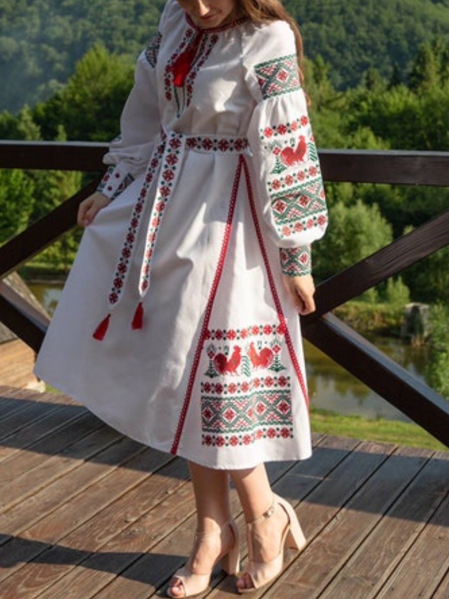 Elegant White Floral Embroidered Dress