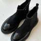 Fall Black Shiny Suede Patchwork Boots