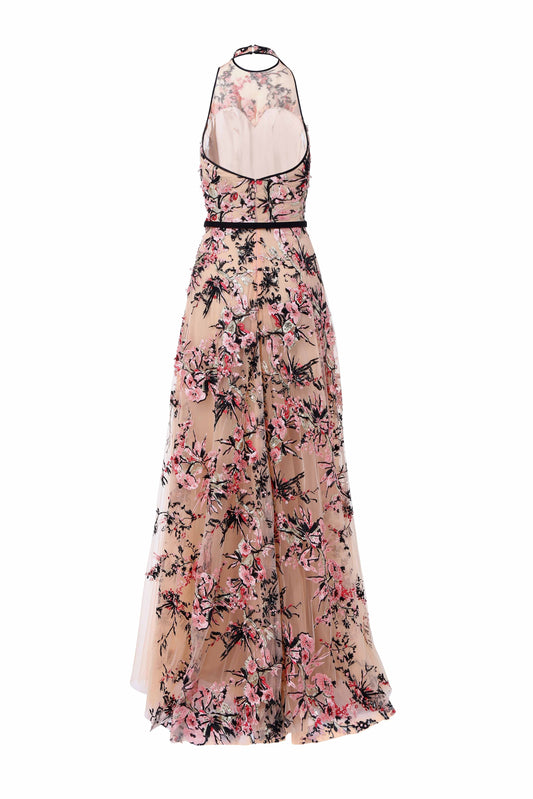 Floral Embroidered Halterneck Dress