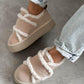 Velcro Striped Plush Sneakers