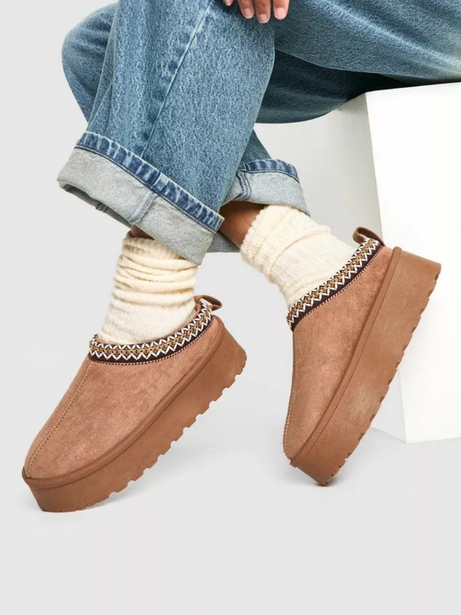 Embroidered Slip On Cosy Mules