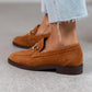 Double Buckle Suede Low Top Loafers One Foot Stirrups