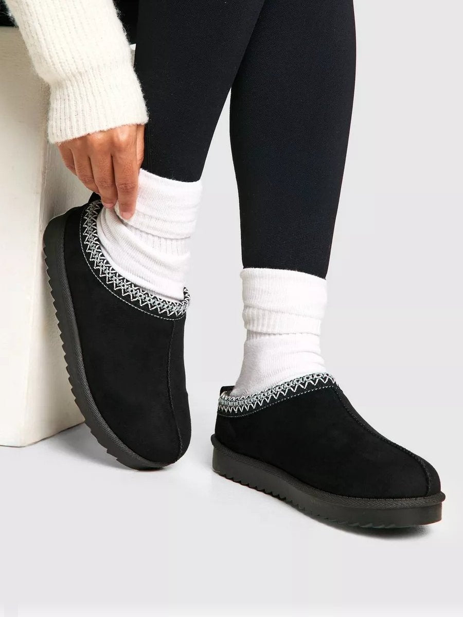 Embroidered Slip On Cosy Mules