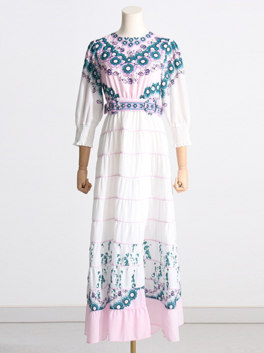 Crewneck Printed Gradient Tight Maxi Dress