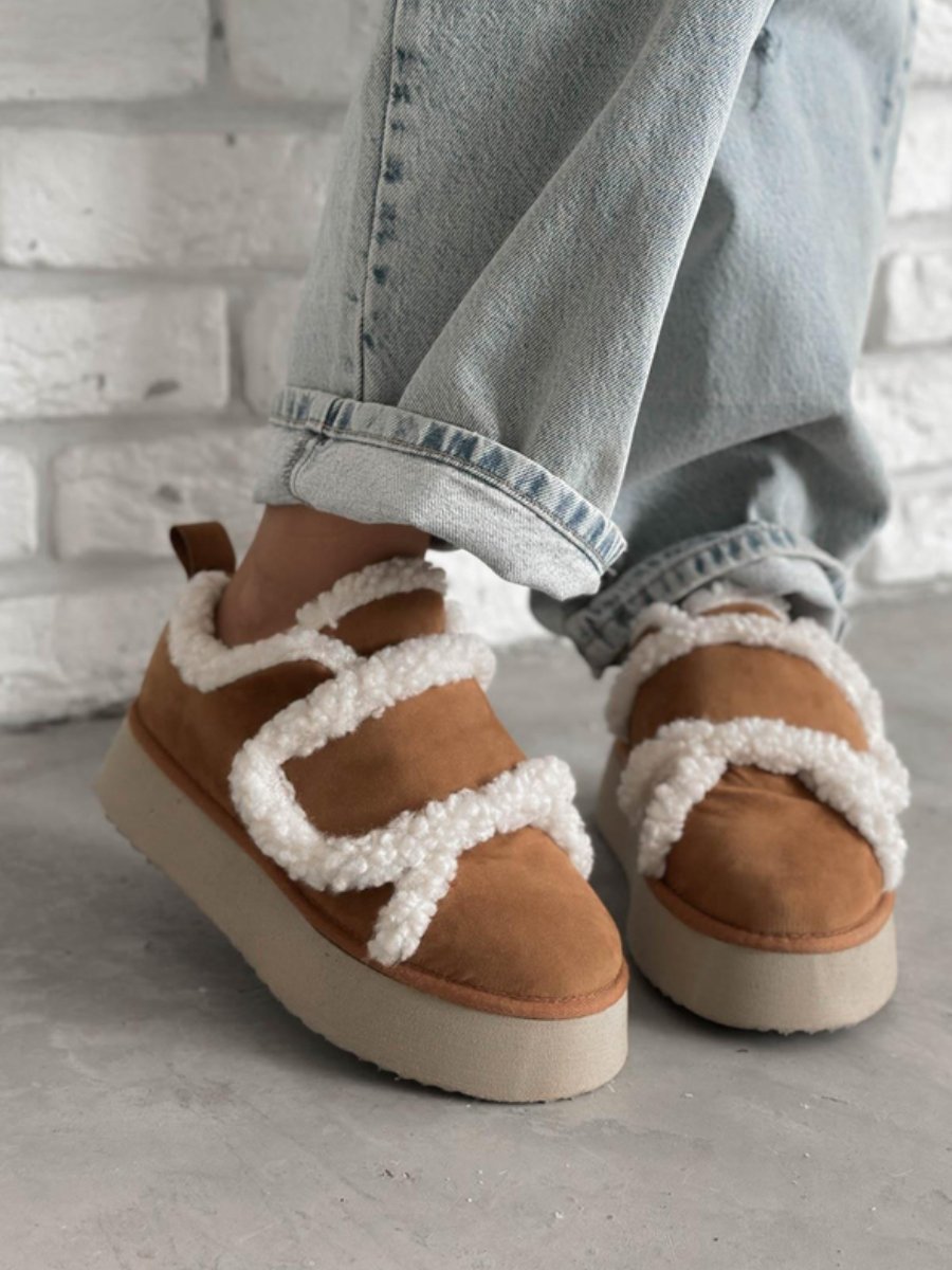 Velcro Striped Plush Sneakers