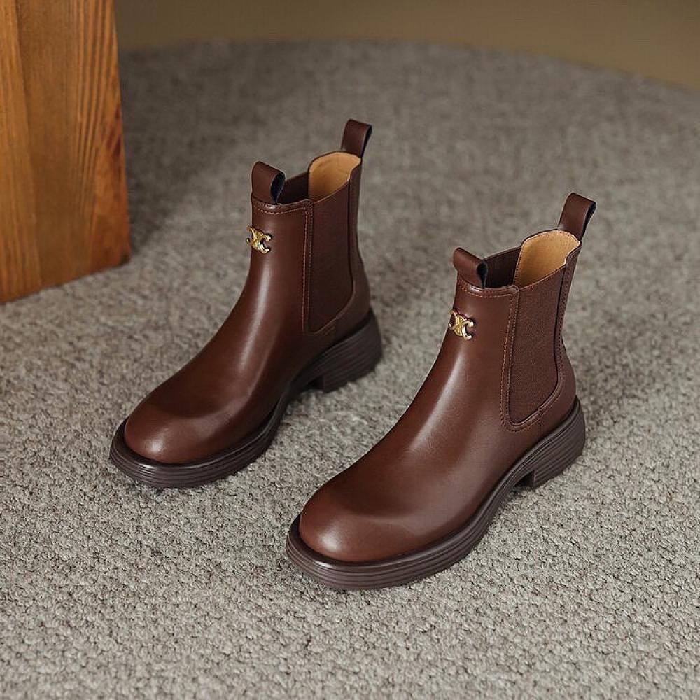 Exquisite Metal Accessories Round Toe Chelsea Women's Boots