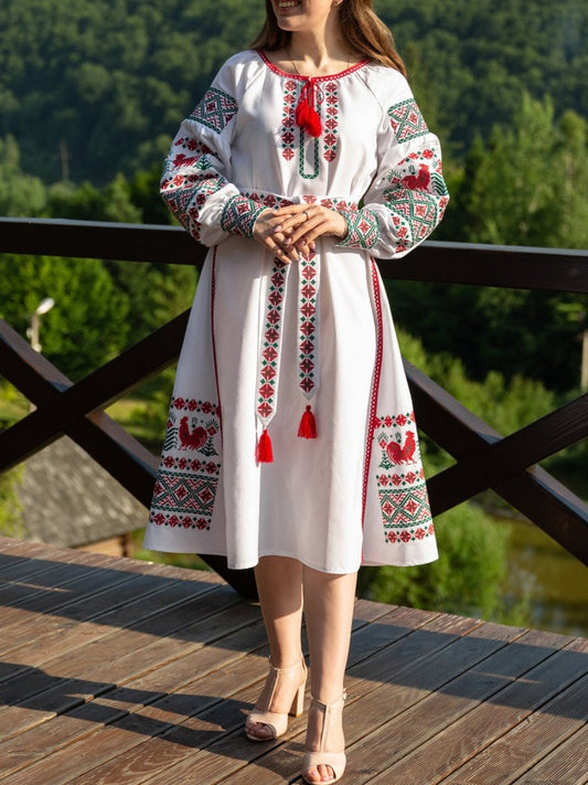 Elegant White Floral Embroidered Dress