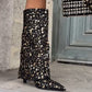 Women's Knee High Fold Over Pointed Toe Boots Glitter Riding Boots