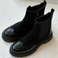 Fall Black Shiny Suede Patchwork Boots